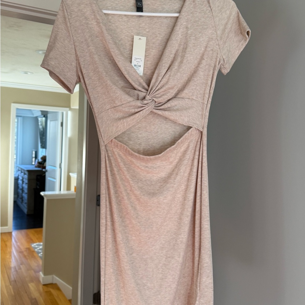 Alya Cream Ruched Tie Front Bodycon Dress